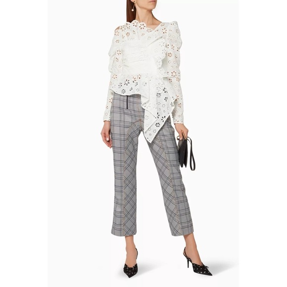 SELF-PORTRAIT White Asymmetric Floral Embroidered Eyelet Broderie Top Sz 0 - Picture 4 of 16